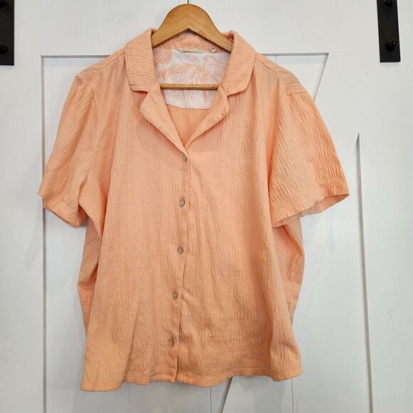 SOFT Surroundings Cotton Gauze  Women's Button Up Shirt, Peach Size Large - Picture 1 of 9